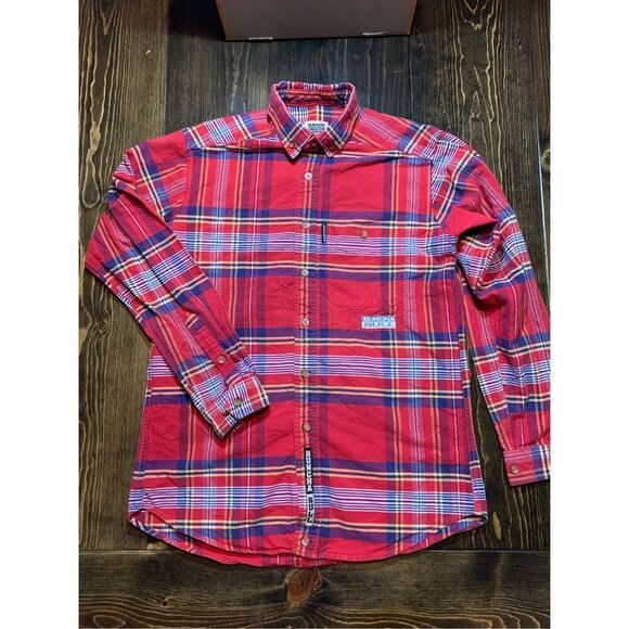PANHANDLE SLIM Button Down Shirt-Red Long Sleeve Rough Stock Vintage Small Plaid - Picture 2 of 6